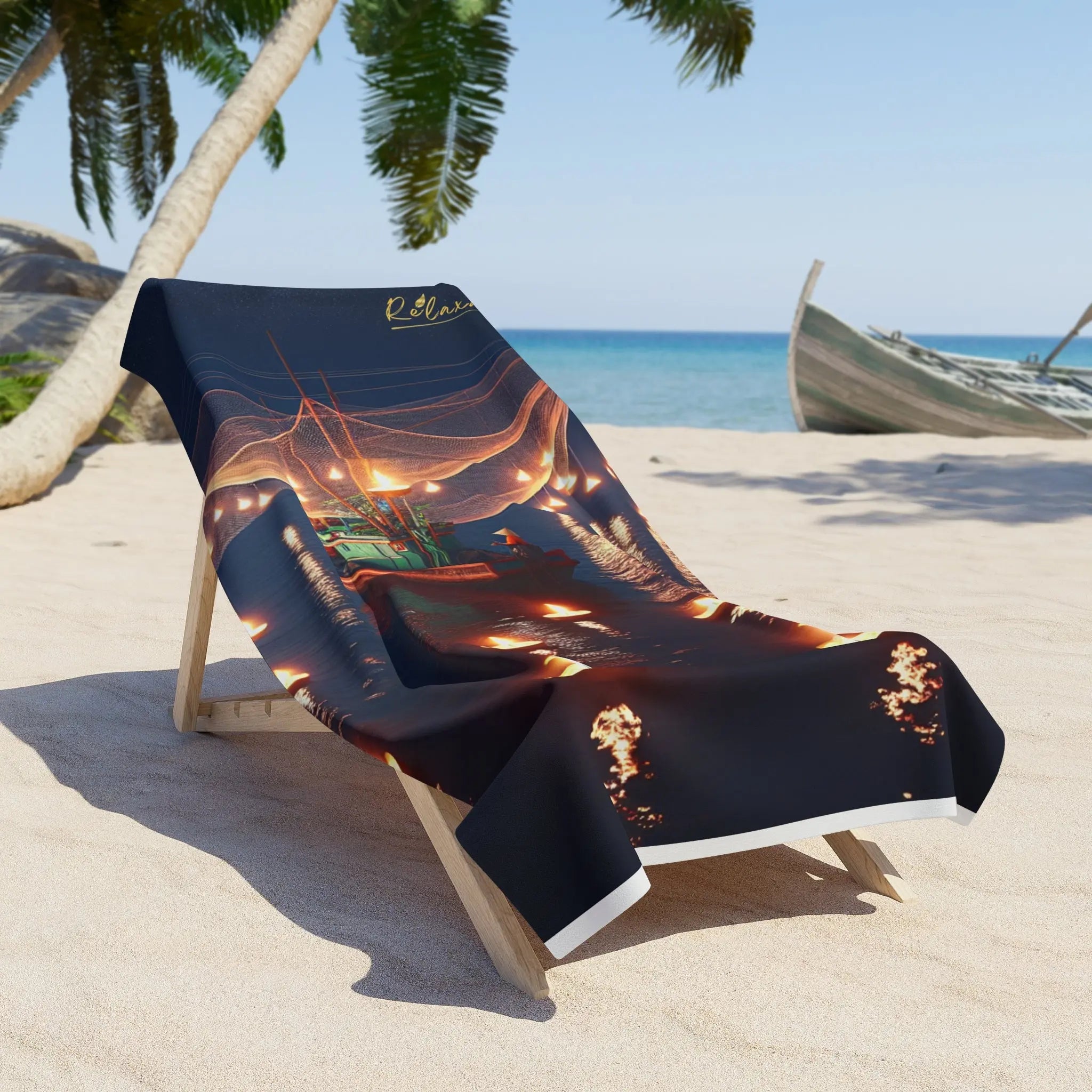 Beach Towel - Boat with Candle Design Printify