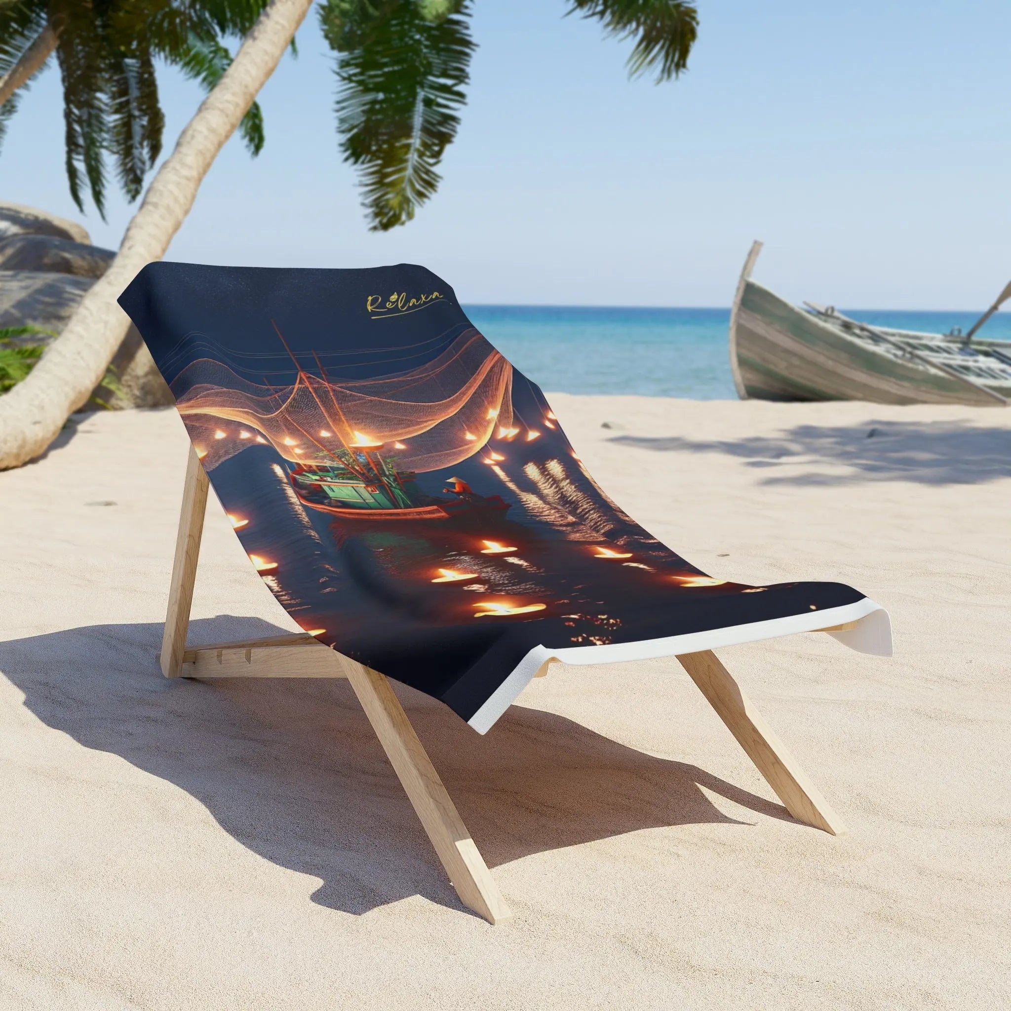 Beach Towel - Boat with Candle Design Printify