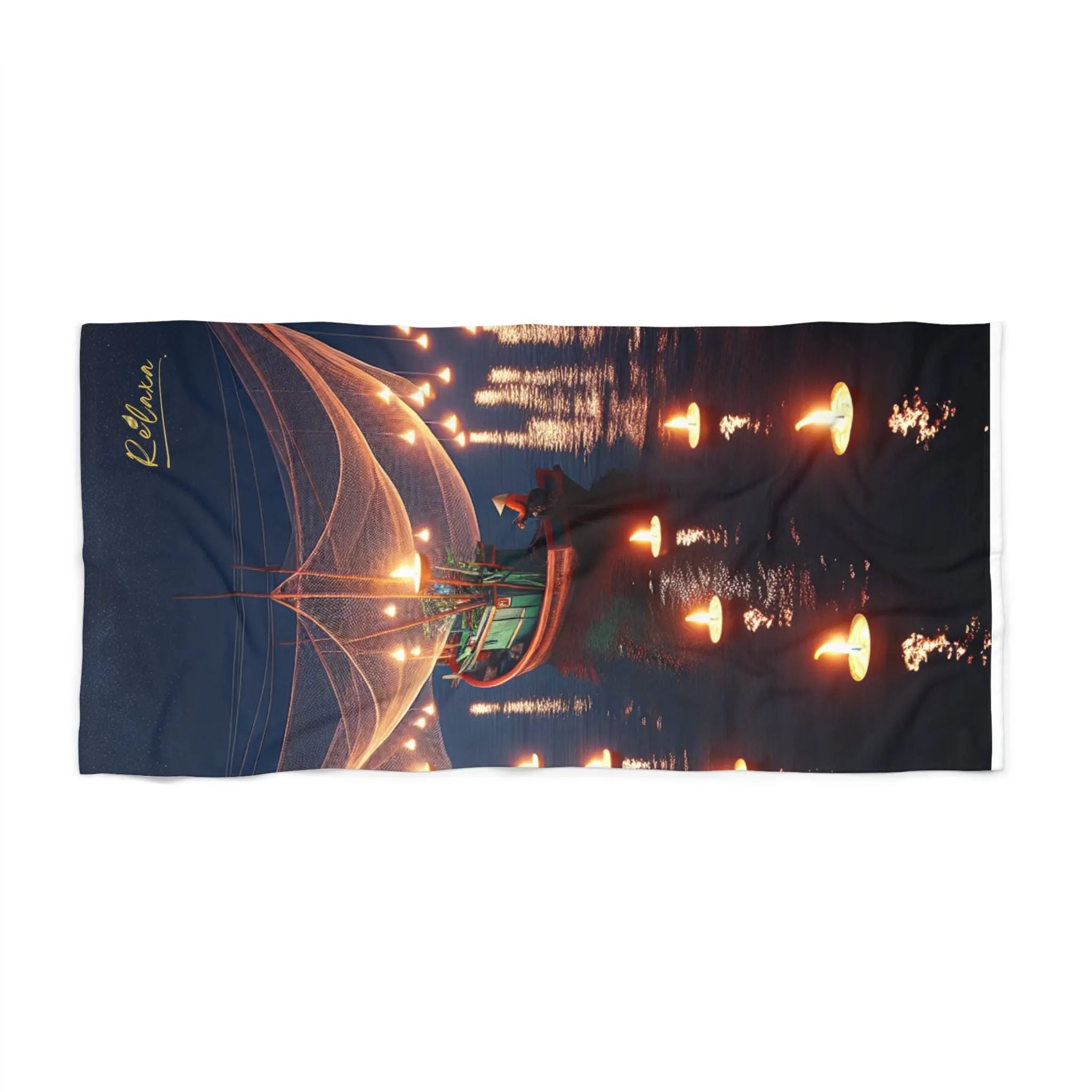 Beach Towel - Boat with Candle Design Printify