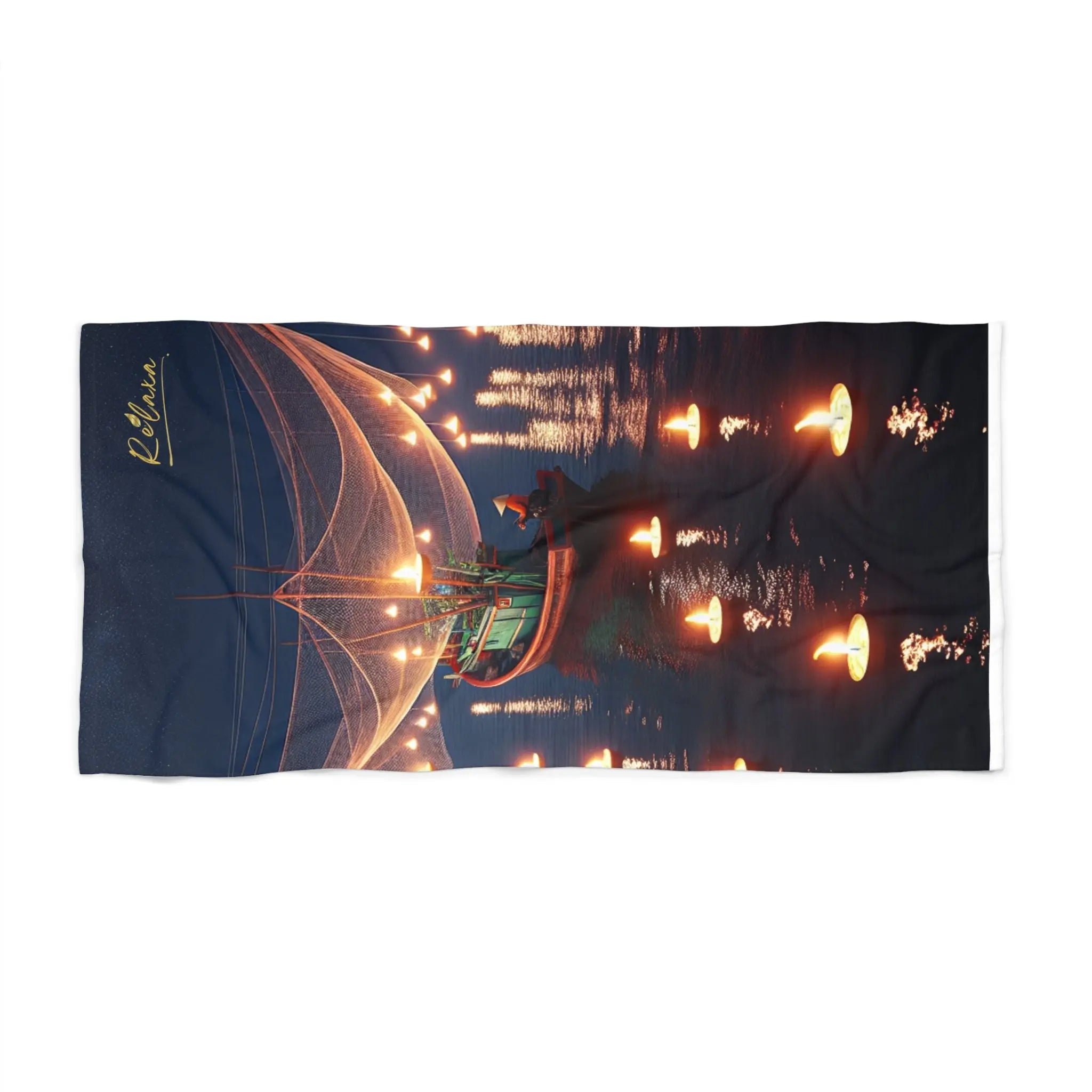Beach Towel - Boat with Candle Design Printify